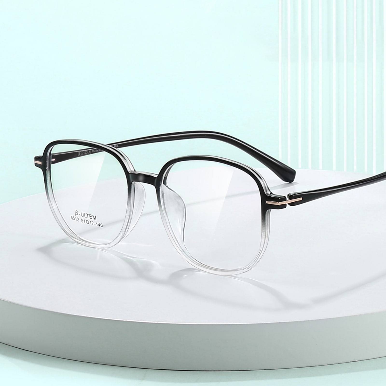 5512 Black Gradient White Square Frame Tungsten Titanium Plastic Steel TR90 Briller