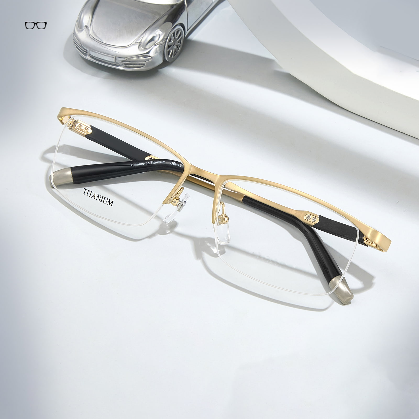 S9049 High-End Half-Frame Ikke-deformerbare Pure Titanium-briller