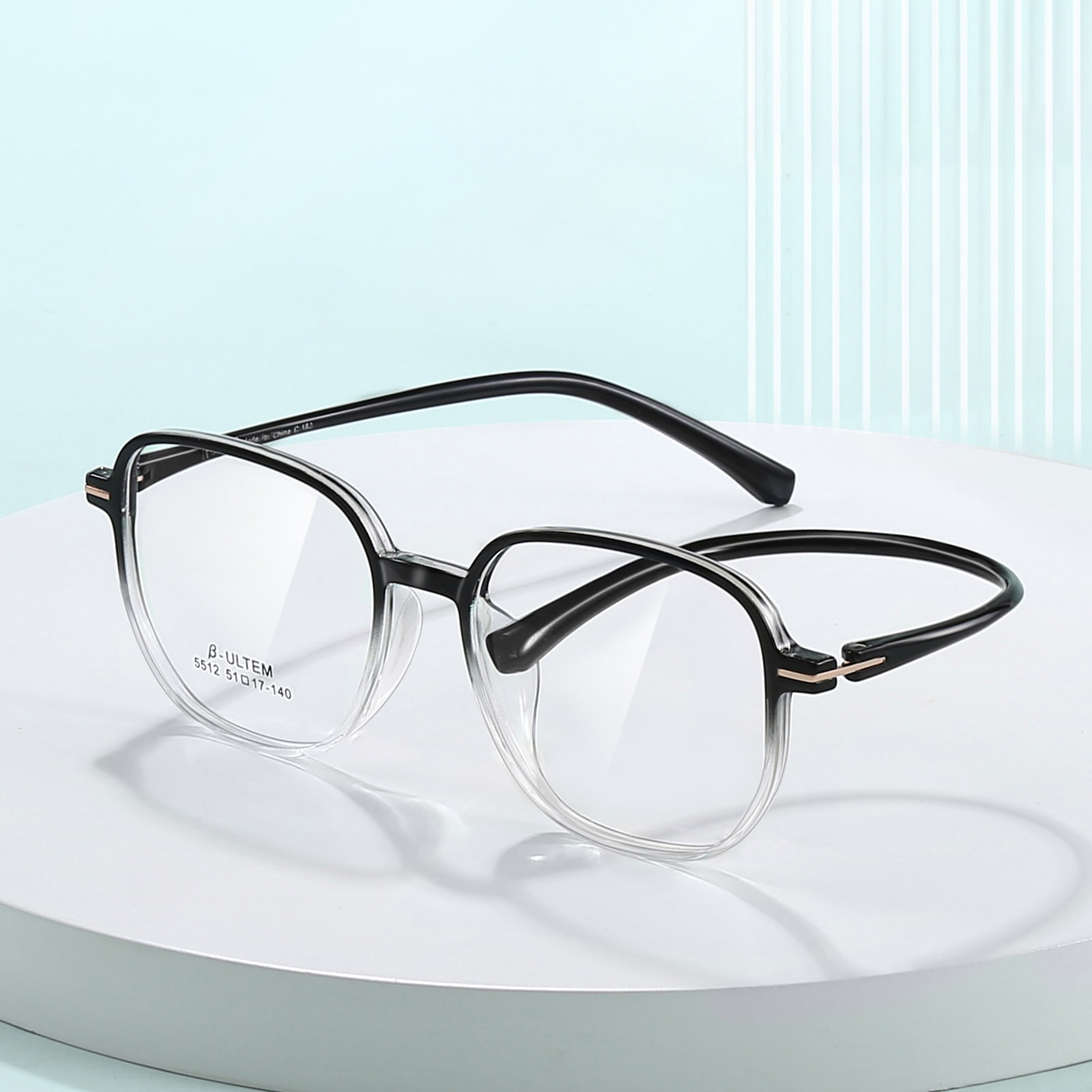 5512 Black Gradient White Square Frame Tungsten Titanium Plastic Steel TR90 Briller