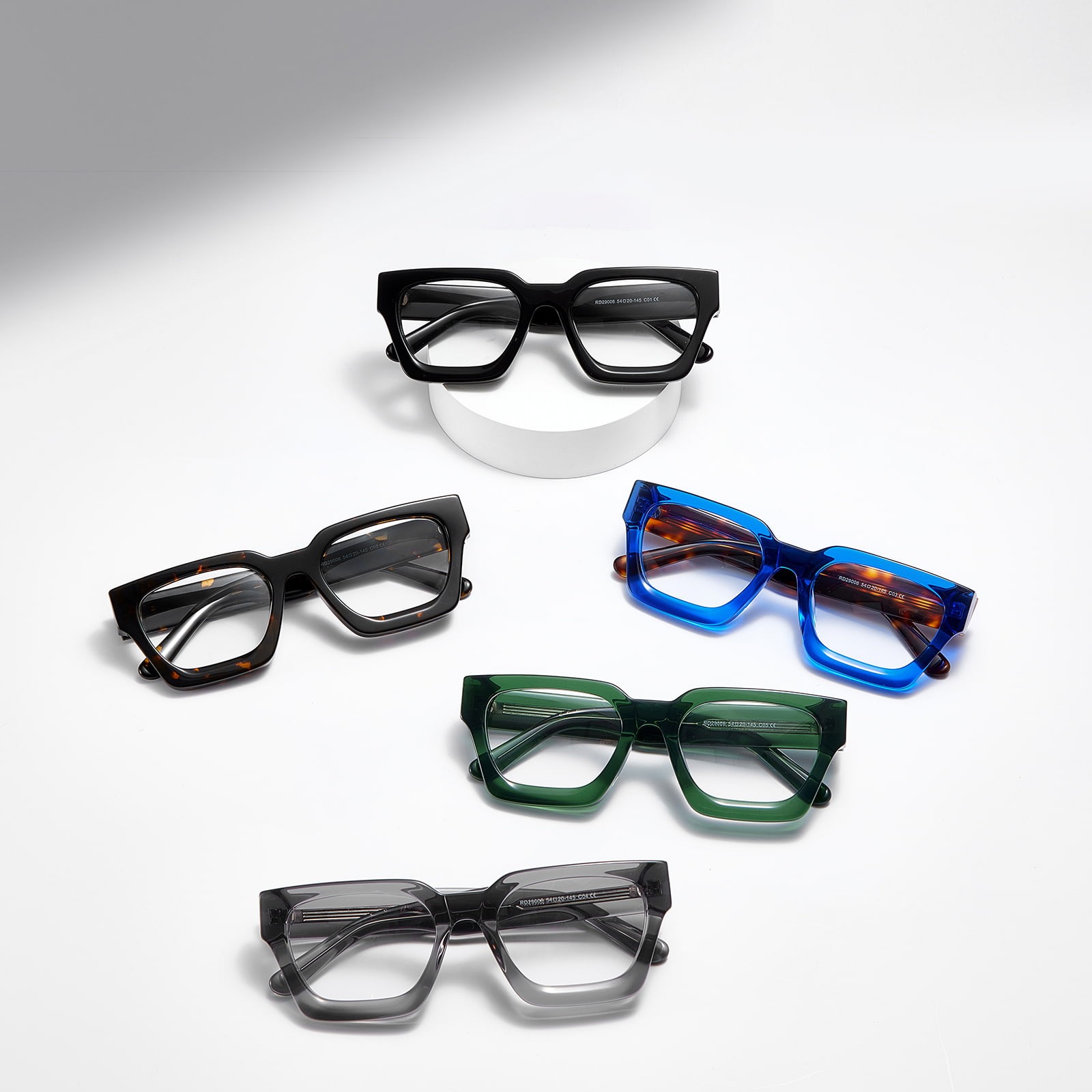 RD29006 Glass med ru firkantet ramme med hengslede acetat