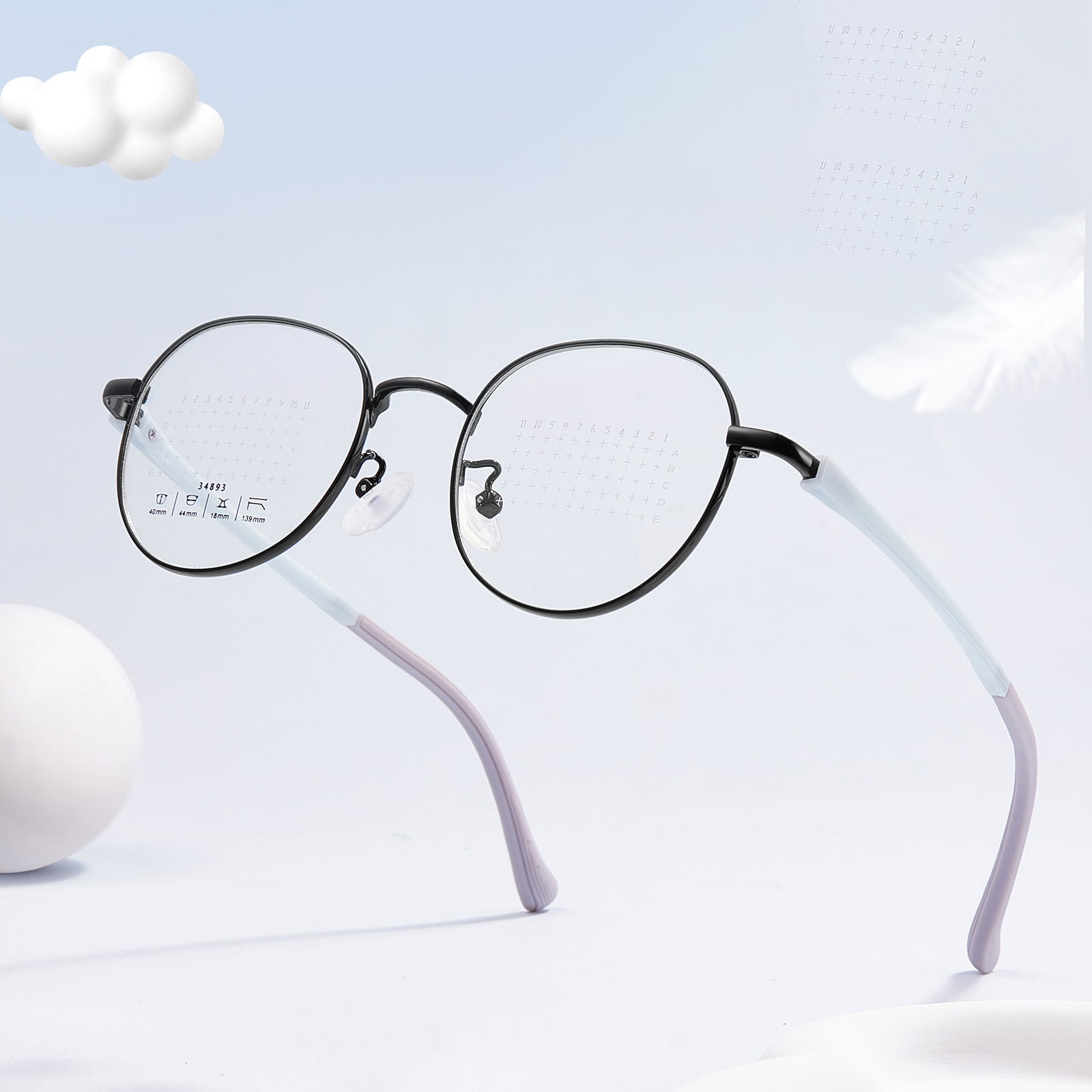 34893 Round Frame Defocus Prevention Lens Alloy Briller