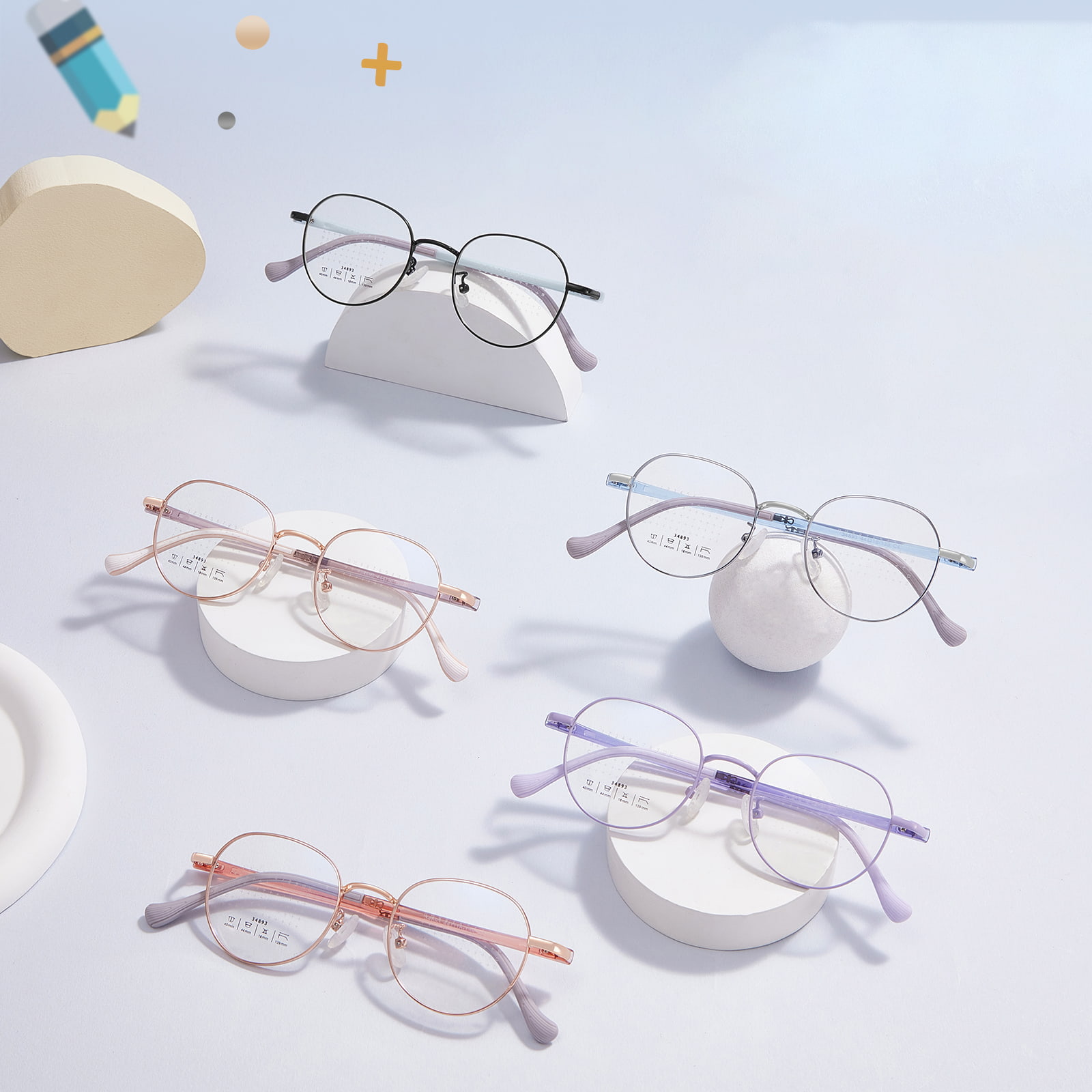 34893 Round Frame Defocus Prevention Lens Alloy Briller