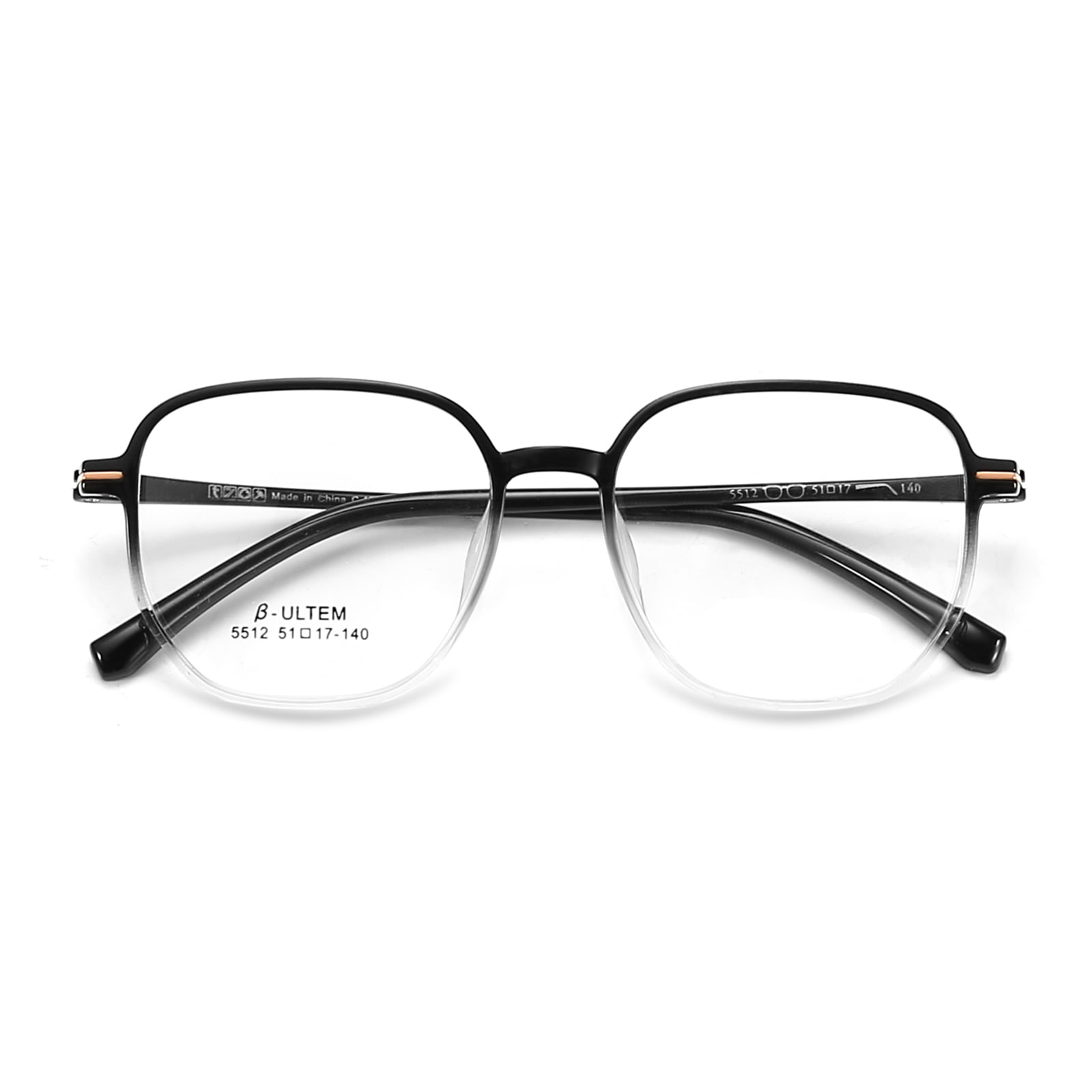 5512 Black Gradient White Square Frame Tungsten Titanium Plastic Steel TR90 Briller